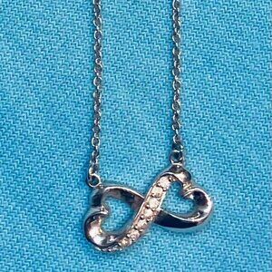 Silver Bowtie Infinity Heart Crystal Necklace